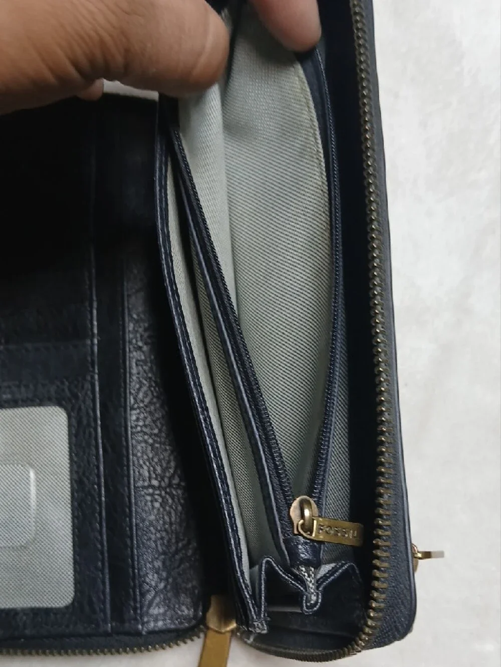 Fossil Black Leather Zip-Around Wallet with Gold Accent